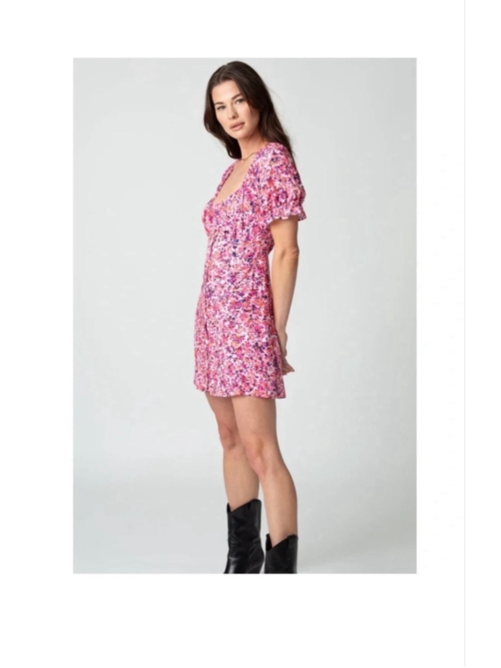 Women's Stillwater Pink Floral Mini Dress M - Picture 3 of 8